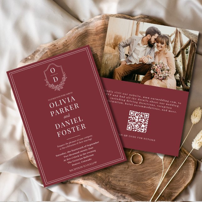 Invitación Código QR Escudo clásico foto Boda de Borgoña (Subido por el creador)