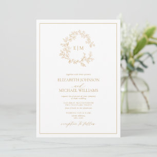 Invitación Código QR Escudo dorado  Monograma Boda