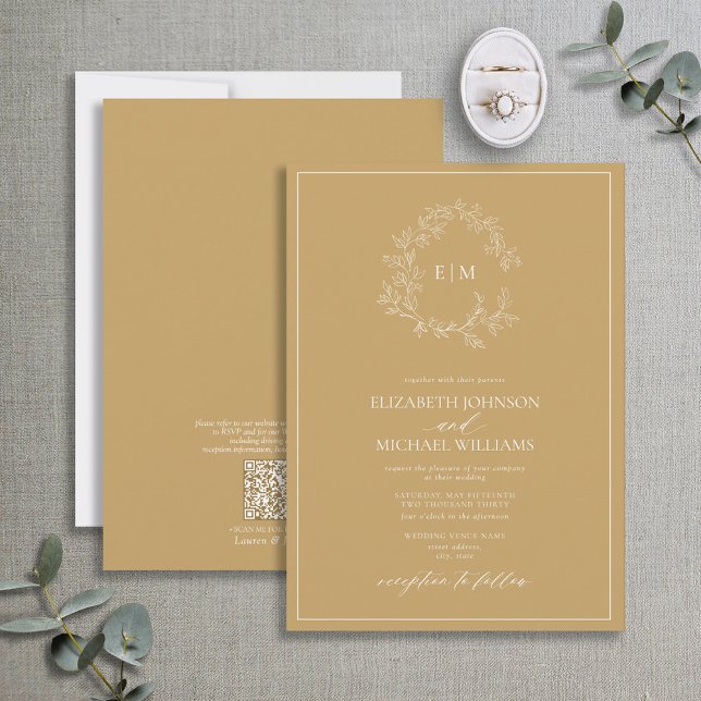 Invitación Código QR Escudo dorado  Monograma Boda (Subido por el creador)