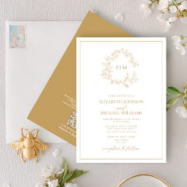 Invitación Código QR Escudo dorado  Monograma Boda