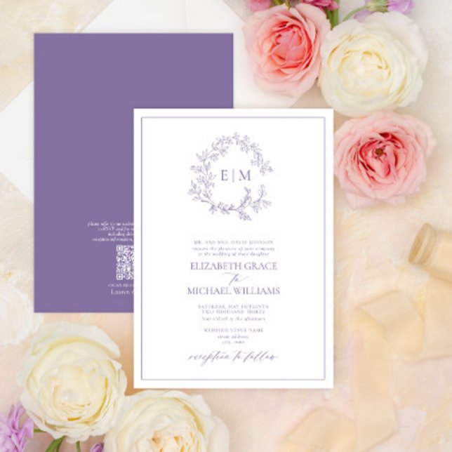 Invitación Código QR Escudo formal de cuero de lavanda Monogr (Subido por el creador)