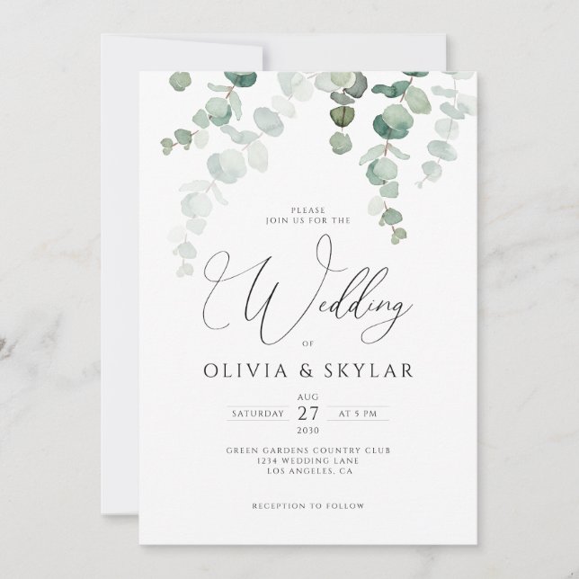 Invitación Código QR Eucalyptus Botánico Todo En Un Boda (Anverso)