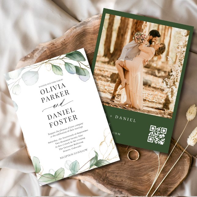 Invitación Código QR Eucalyptus Foto Boda de verde (Subido por el creador)