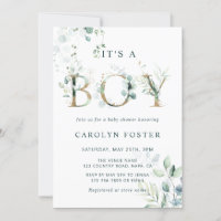 Código QR Eucalyptus Gold Letter Boy Baby Shower  