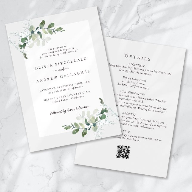 Invitación Código QR Eucalyptus todo en un Boda (Subido por el creador)
