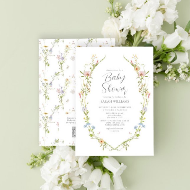 Invitación Código QR Fiesta de Bebé Flor Silvestre Neutral en (Subido por el creador)