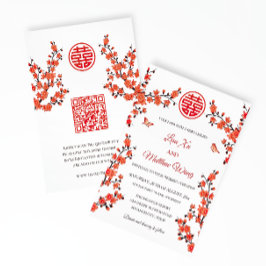 Invitación Código QR | Flor de cerezo rojo | Boda chino