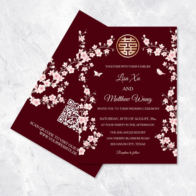 Invitación Código QR Flor Oriental Rosa Bodas Chinas (Subido por el creador)
