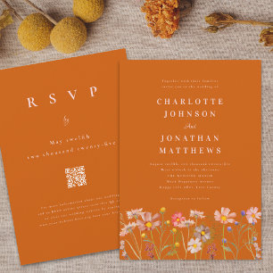 Invitación Código QR Flor Silvestre Boho Terracota Naranja Qu