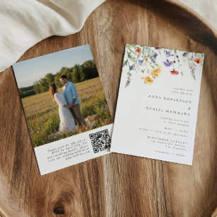 Invitación Código QR Floral Acuarela Foto Boda