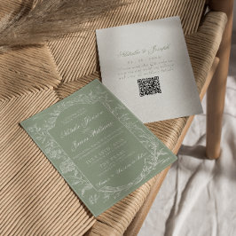 Invitación Código QR Floral Boho Botánico Verde Salvia Boda