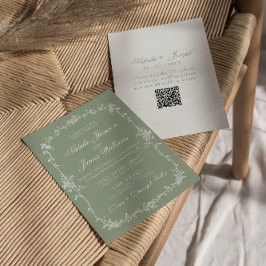 Invitación Código QR Floral Boho Botánico Verde Salvia Boda