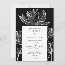 Invitación Código QR Floral Botánico Boda Blanco Y Negro