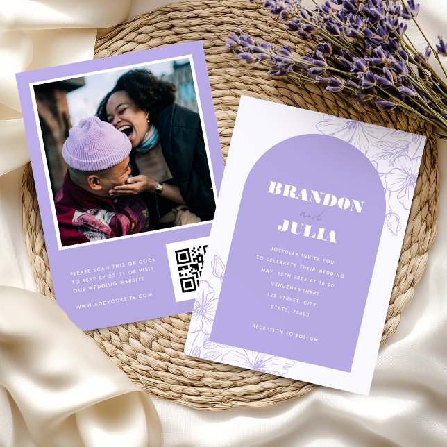 Invitación Código QR floral botánico boho de lavanda lila arc (Subido por el creador)