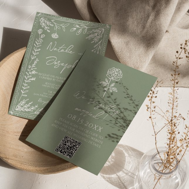 Invitación Código QR Floral Botánico Boho Verde Salvia Boda (Subido por el creador)