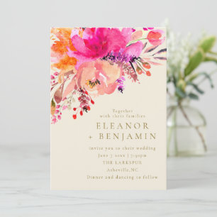 Invitación Código QR Floral de Acuarela Rosa Elegante para Bo