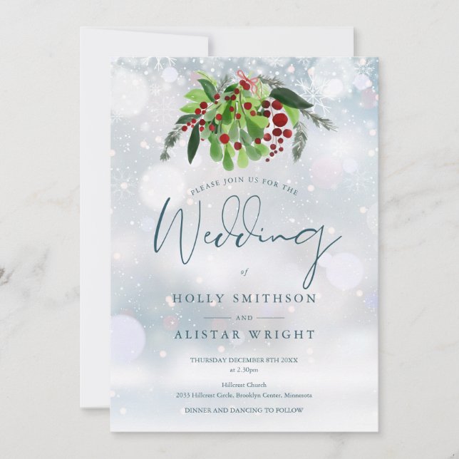 Invitación Código QR Floral de Bayas Rojas para Boda de Invie (Anverso)