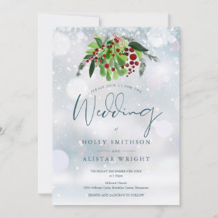Invitación Código QR Floral de Bayas Rojas para Boda de Invie