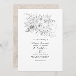 Invitación Código QR floral de Boda blanco RSVP