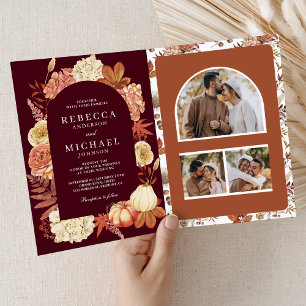 Invitación Código QR Floral de Calabaza de Terracota Bodas Bo
