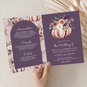 Invitación Código QR Floral de Calabaza Neutral Rosa Bodas Pá