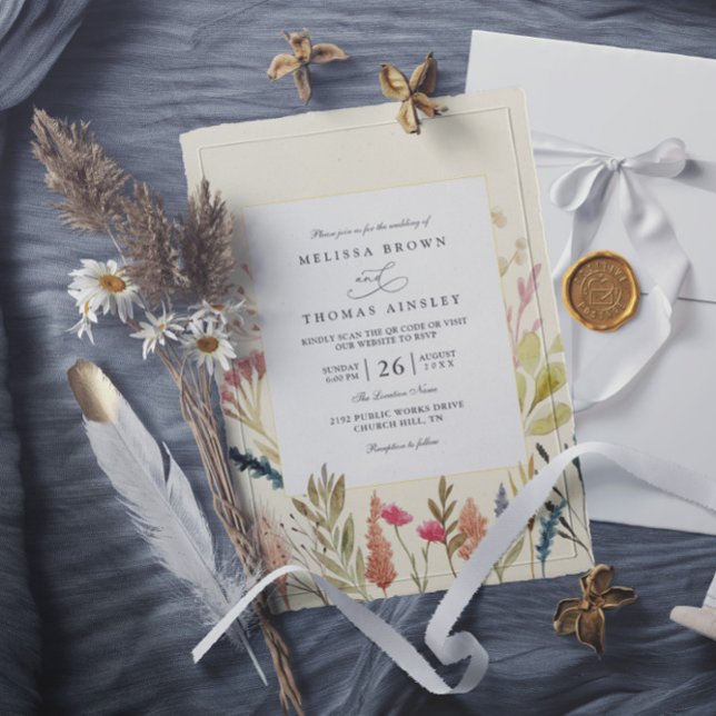 Invitación Código qr floral de hierba boho secado con acuarel (Subido por el creador)