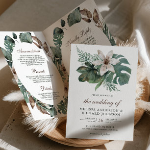 Invitación Código QR Floral de Hojas Tropicales de Acuarela p