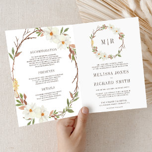 Invitación Código QR Floral de Magnolia Blanca Rústica para B