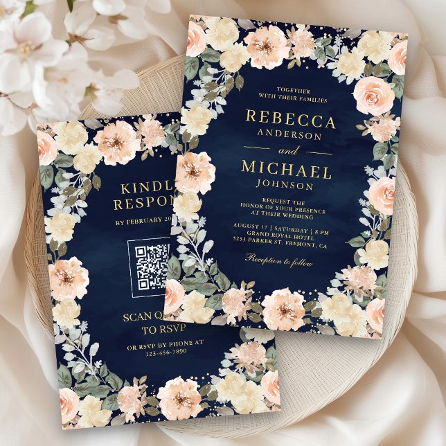 Invitación Código QR Floral de Melocotón Polvoriento Rústico  (Subido por el creador)