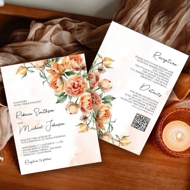 Invitación Código QR Floral de Melocotón Terroso Rústico para (Subido por el creador)