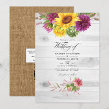 Código QR floral de sol y borgoña RSVP Boda rústic