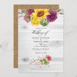 Invitación Código QR floral de Sun y Borgoña RSVP Boda ruso