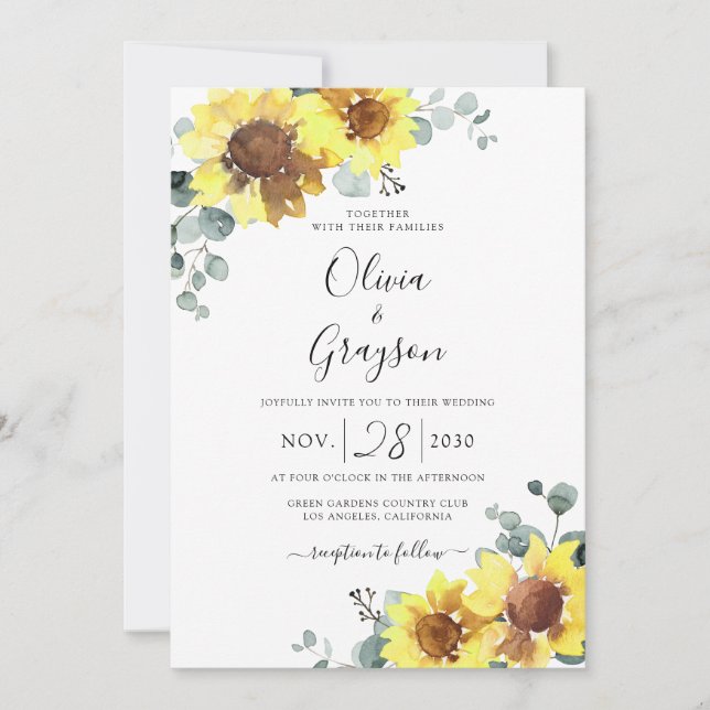 Invitación Código QR Floral De Sunflower RSVP Todo En Un Boda (Anverso)