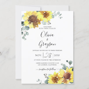 Invitación Código QR Floral De Sunflower RSVP Todo En Un Boda
