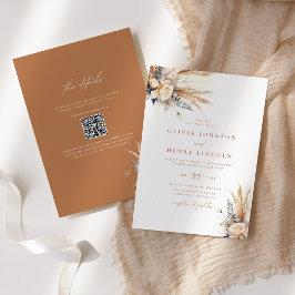 Invitación Código QR floral del Boda de Grado Boho Pampas