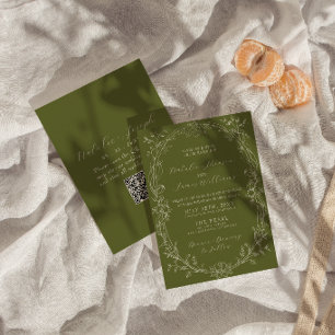 Invitación Código QR floral elegante de olivo verde para boda