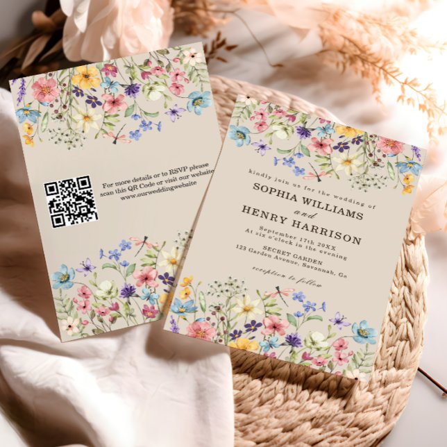 Invitación Código QR floral floral de casamiento rústico de f (Subido por el creador)