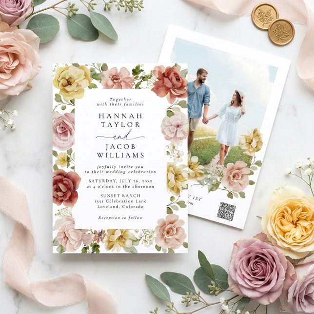 Invitación Código QR Floral Foto Bodas de Primavera Flor Silv (Subido por el creador)