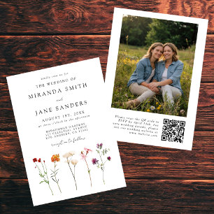 Invitación Código QR Floral Lésbico Foto Boda