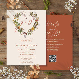 Invitación Código QR Floral Otoño Rústico Boda