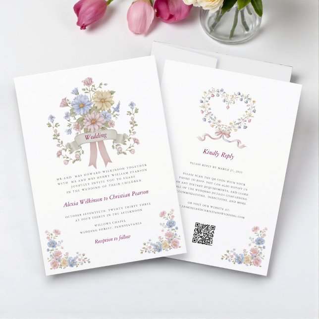 Invitación Código QR floral pastel romántico todo en uno para (Subido por el creador)