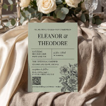 Código QR floral romántico verde salvia vintage
