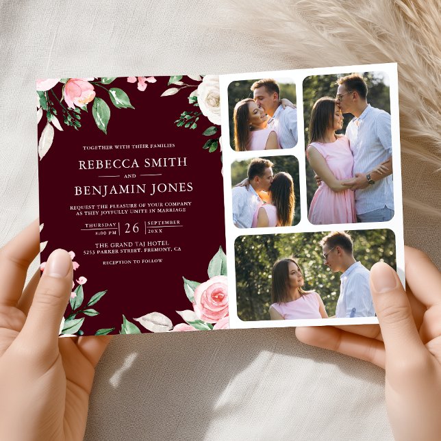 Invitación Código QR Floral Rosa Rubor Bodas Borgoña (Subido por el creador)