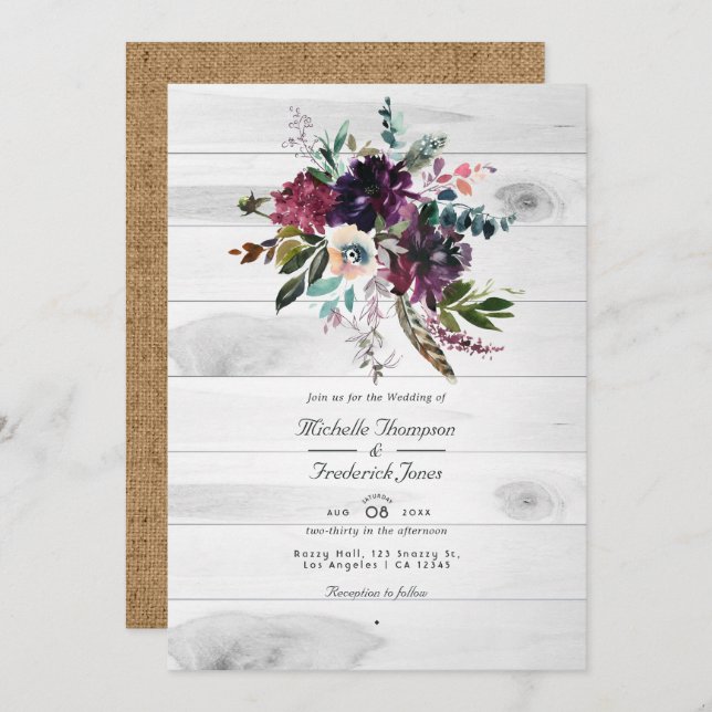 Invitación Código QR floral ruso RSVP Boda bohemio (Anverso / Reverso)