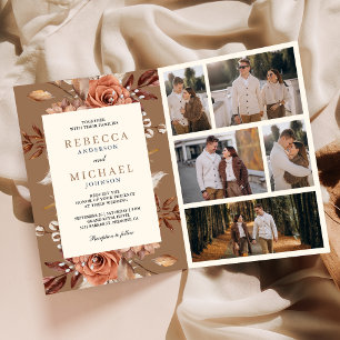 Invitación Código QR Floral Terracota Crema Beige Tostado Bod
