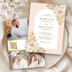 Invitación Código QR Floral Terroso Polvoriento Foto Boda