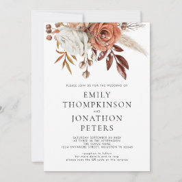 Invitación Código QR Florales de Terracota Rústica para Boda