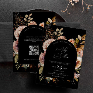 Invitación Código QR Flores acuáticas Boho Boho Fall Wedding
