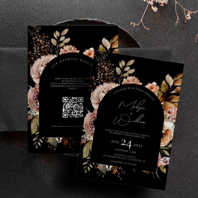 Invitación Código QR Flores acuáticas Boho Boho Fall Wedding (Subido por el creador)
