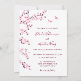 Invitación Código QR | Flores de cerezo Boda blanco rosado